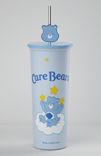 Gobelet métal avec paille 800ml bleu CARE BEARS