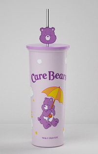 Gobelet métal avec paille 800ml violet CARE BEARS